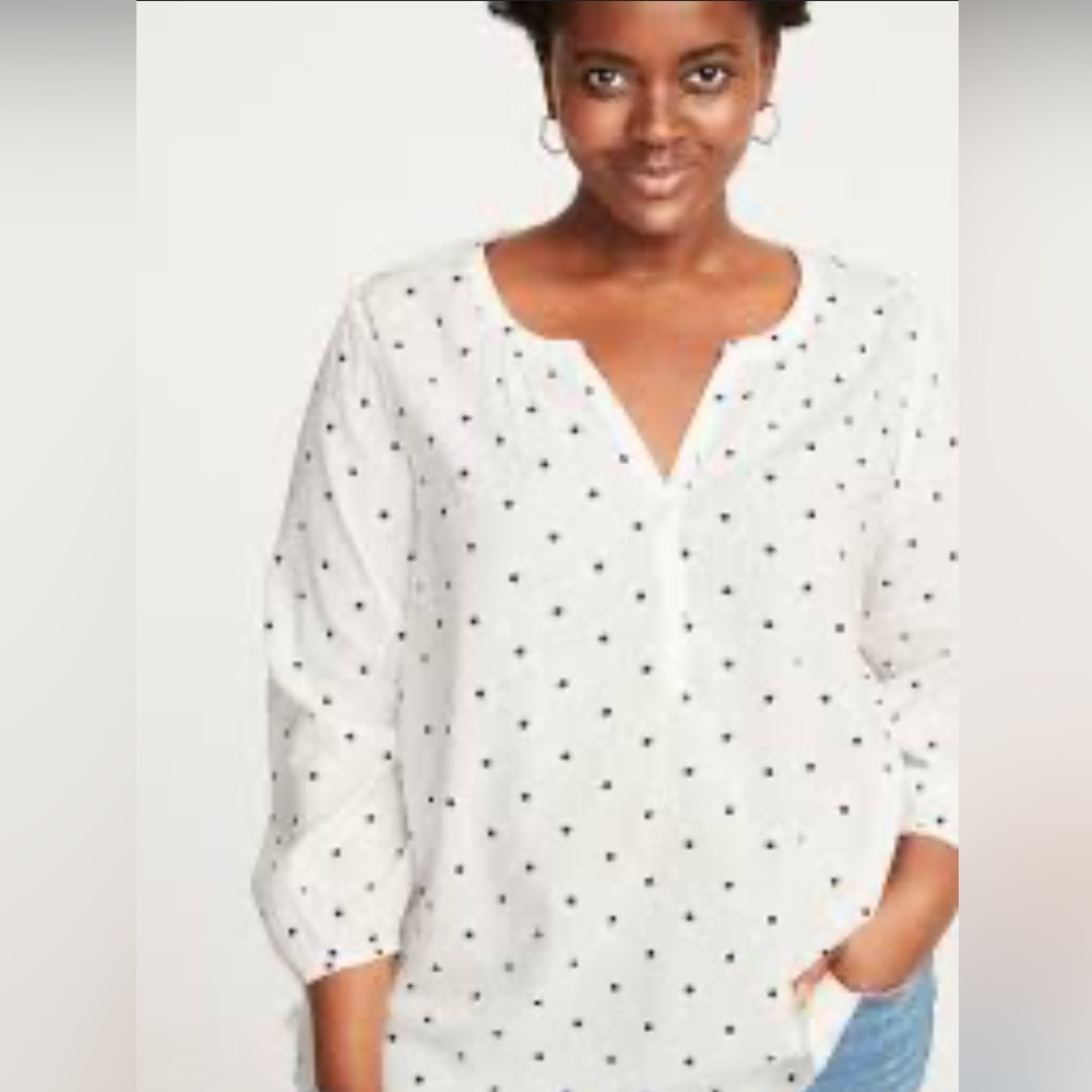 Polka-Dot Split-Neck Blouse